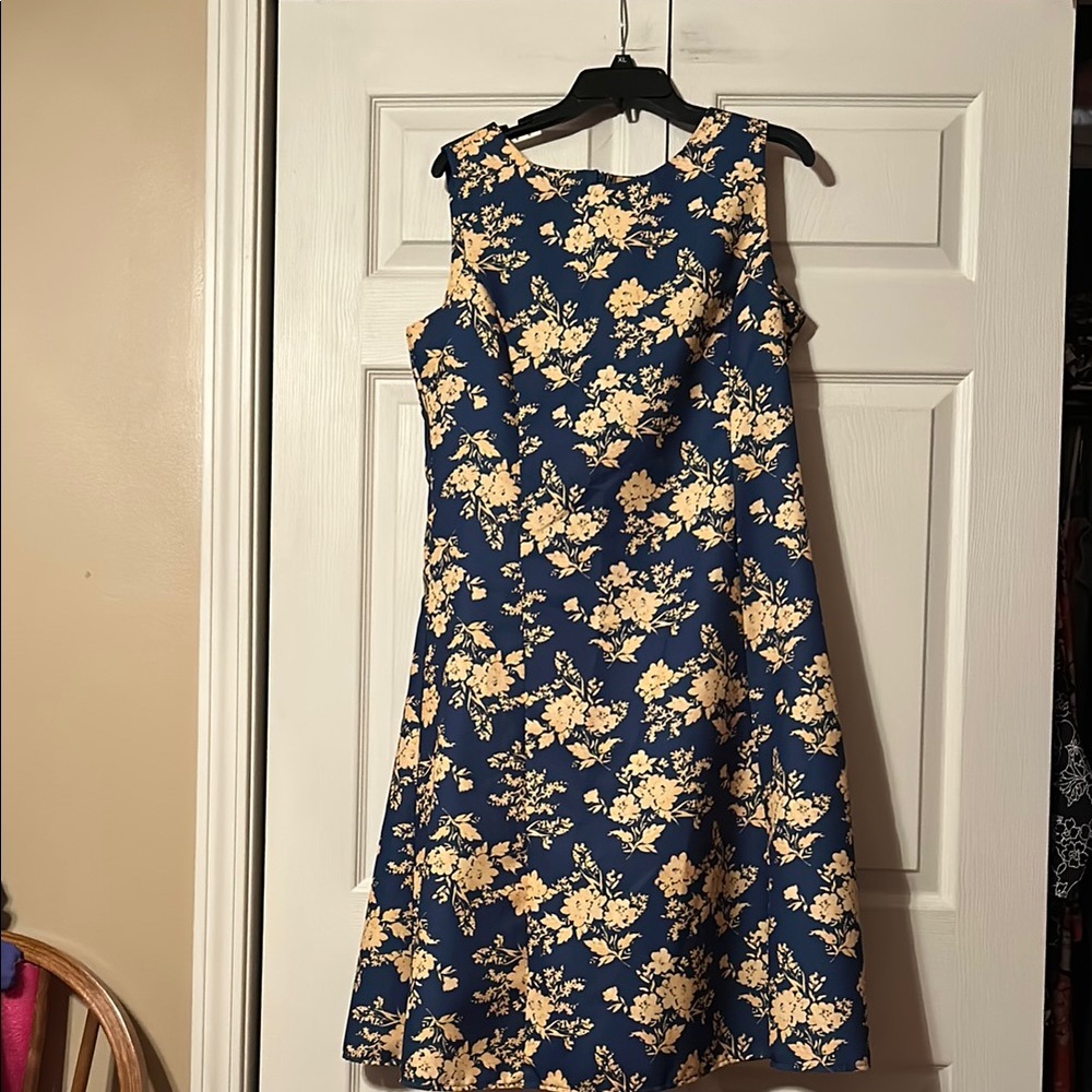 Koret sz 12 Blue and Gold Sleeveless A-Line Midi Dress